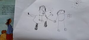 A child's drawing of Mary and Joseph from the Jesus Storybook Bible